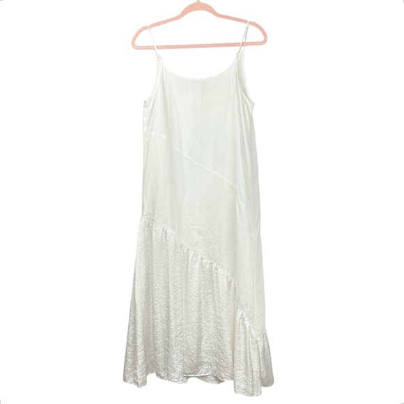 DKNY Pure Ruched Mixed Media Asymmetrical Slip Dress Linen Size Small White - Picture 3 of 12